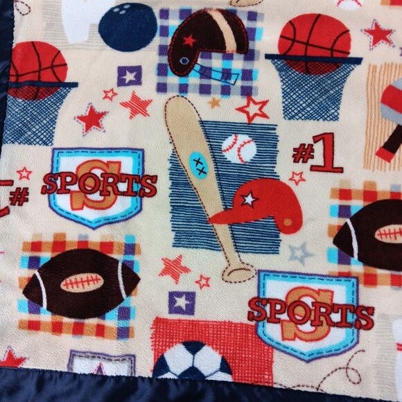 My Blankee Blue Satin Trim Sports Theme Baby Security Blanket Lovey Toddler - Picture 5 of 10